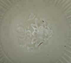 Large Chinese Celadon Shallow Bowl with Central Incised Peony Element