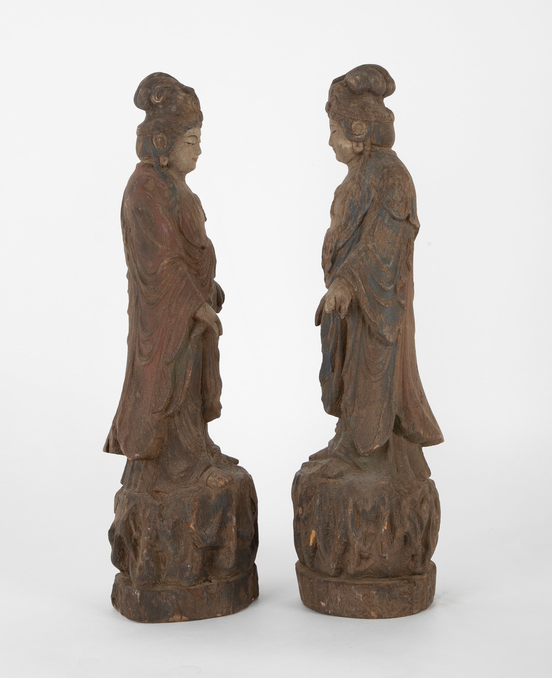A Pair of Mid 19th Century Chinese Wood Carved Guanyins
