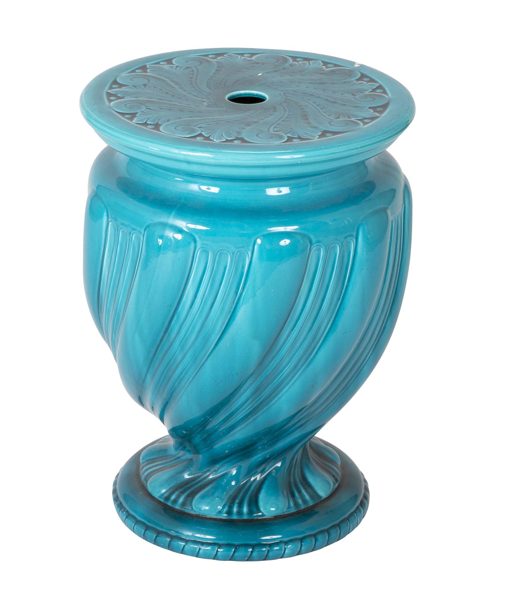 An English Majolica Turquoise Ground Garden Seat by Minton