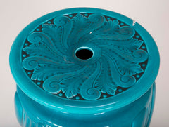 An English Majolica Turquoise Ground Garden Seat by Minton