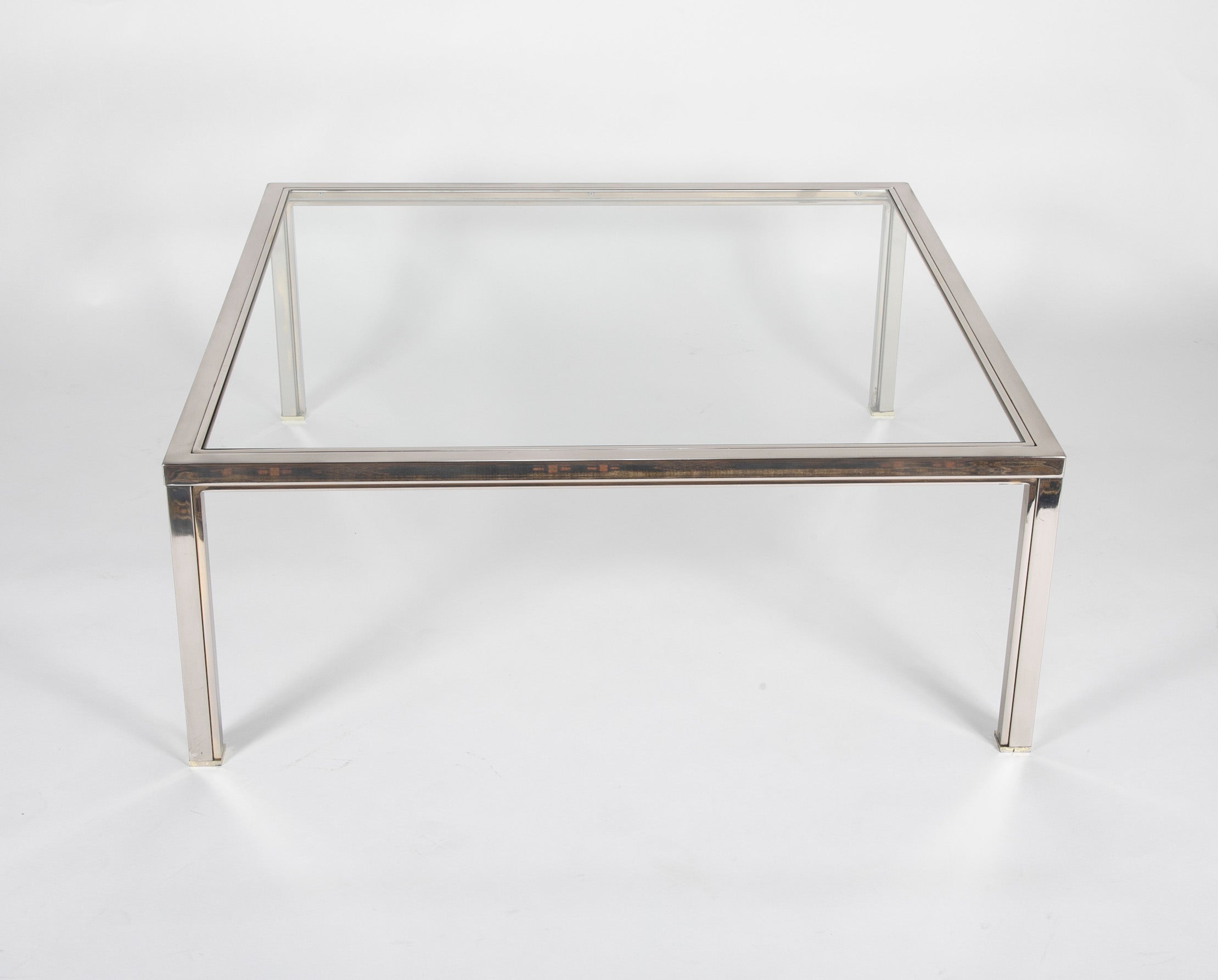 Large Modern Steel and Glass Coffee Table in the Manner of Romeo Rega