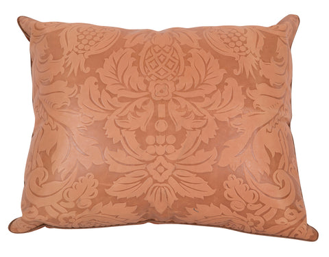 Tooled Leather Pillow with Velvet Backing