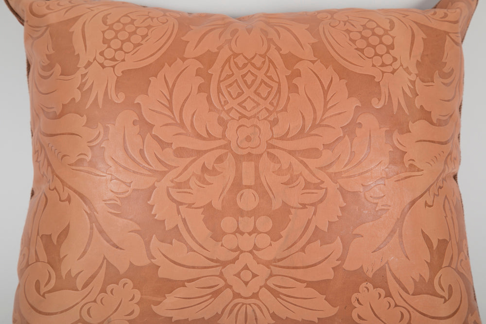Tooled Leather Pillow with Velvet Backing