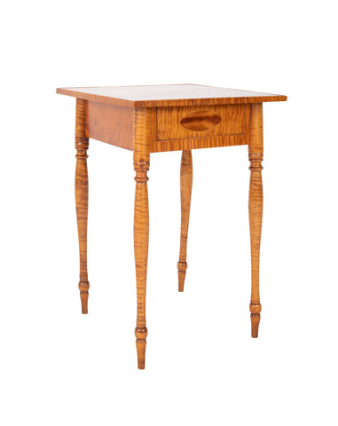 American Tiger Maple Country Sheraton Single Drawer Side Table