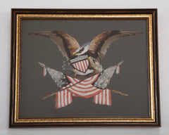 Late 19th Century Watercolor of an Eagle Clutching Shield & American Flags