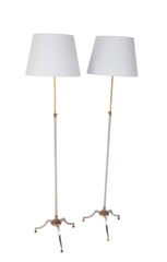 A Pair of Matte Chromed Steel & Brass Floor Lamps