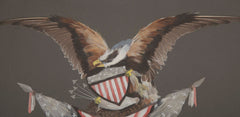 Late 19th Century Watercolor of an Eagle Clutching Shield & American Flags
