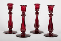 Set of Ruby Glass Candlesticks