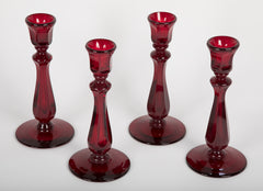 Set of Ruby Glass Candlesticks