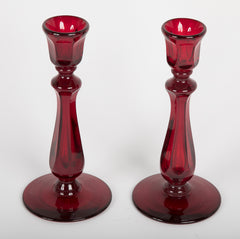 Set of Ruby Glass Candlesticks