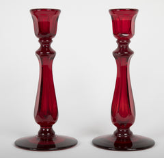 Set of Ruby Glass Candlesticks