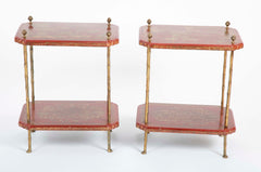 A Pair of French Ormolu Mounted Red & Gilt Japanned Side Tables