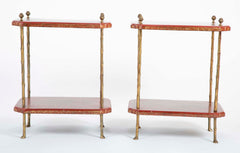 A Pair of French Ormolu Mounted Red & Gilt Japanned Side Tables