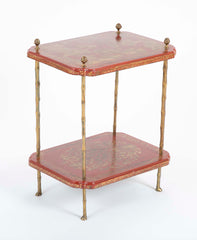 A Pair of French Ormolu Mounted Red & Gilt Japanned Side Tables