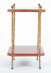 A Pair of French Ormolu Mounted Red & Gilt Japanned Side Tables