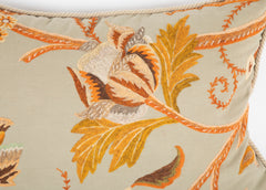 Antique Crewel Work Pillow with Rope Trim