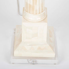 Pair of Tessellated Bone Table Lamps on Lucite Bases