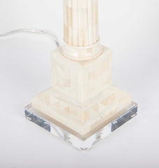 Pair of Tessellated Bone Table Lamps on Lucite Bases