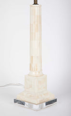Pair of Tessellated Bone Table Lamps on Lucite Bases