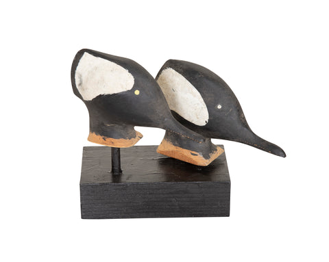 A Pair of Carved Wood Merganser Heads from Chesapeake Bay Area