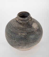 12th - 13th Century Cambodian Angkor Bulbous Black Glazed Pottery Jar