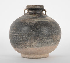 12th - 13th Century Cambodian Angkor Bulbous Black Glazed Pottery Jar