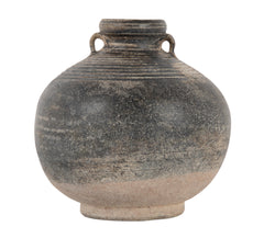 12th - 13th Century Cambodian Angkor Bulbous Black Glazed Pottery Jar