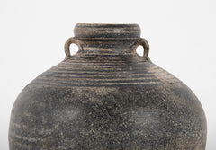 12th - 13th Century Cambodian Angkor Bulbous Black Glazed Pottery Jar