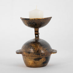 Japanese Gilt Bronze Candle Holder of Ear Cup Form