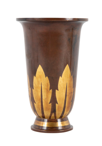 Christofle Dinanderie Vase with Gilt Leaf Decoration and Patination