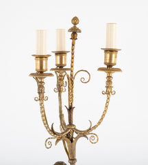 Pair of French Louis XVI Bronzed Marble Candlelabrum