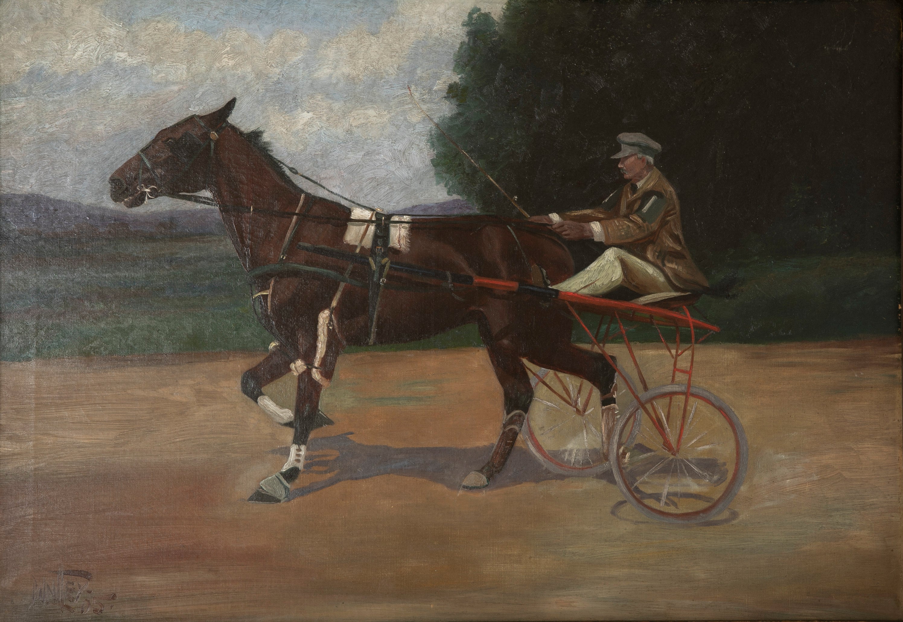 Oil on Canvas of a Horse & Sulky by American Artist Wilbur Leighton Duntley