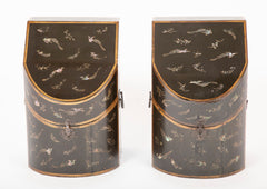Rare Pair of Japanese Nagasaki Export Lacquered Wood Knife Boxes