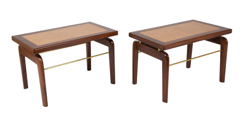 A Pair of Cork and Walnut Side Tables in the Manner of Paul Frankl