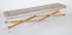 Large Brass and Lucite Bench by Karl Springer