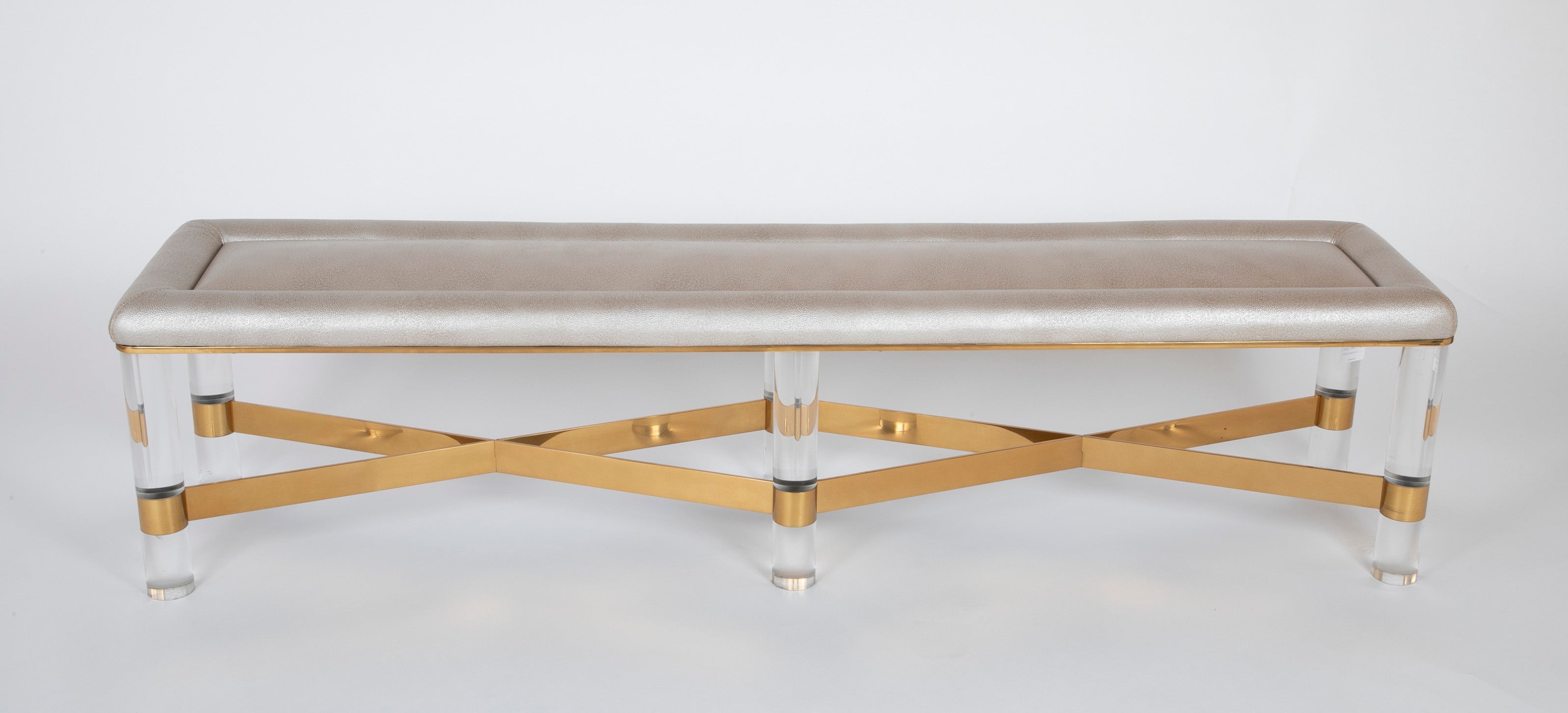 Large Brass and Lucite Bench by Karl Springer Large Brass and Lucite Bench by Karl Springer