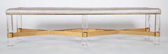 Large Brass and Lucite Bench by Karl Springer