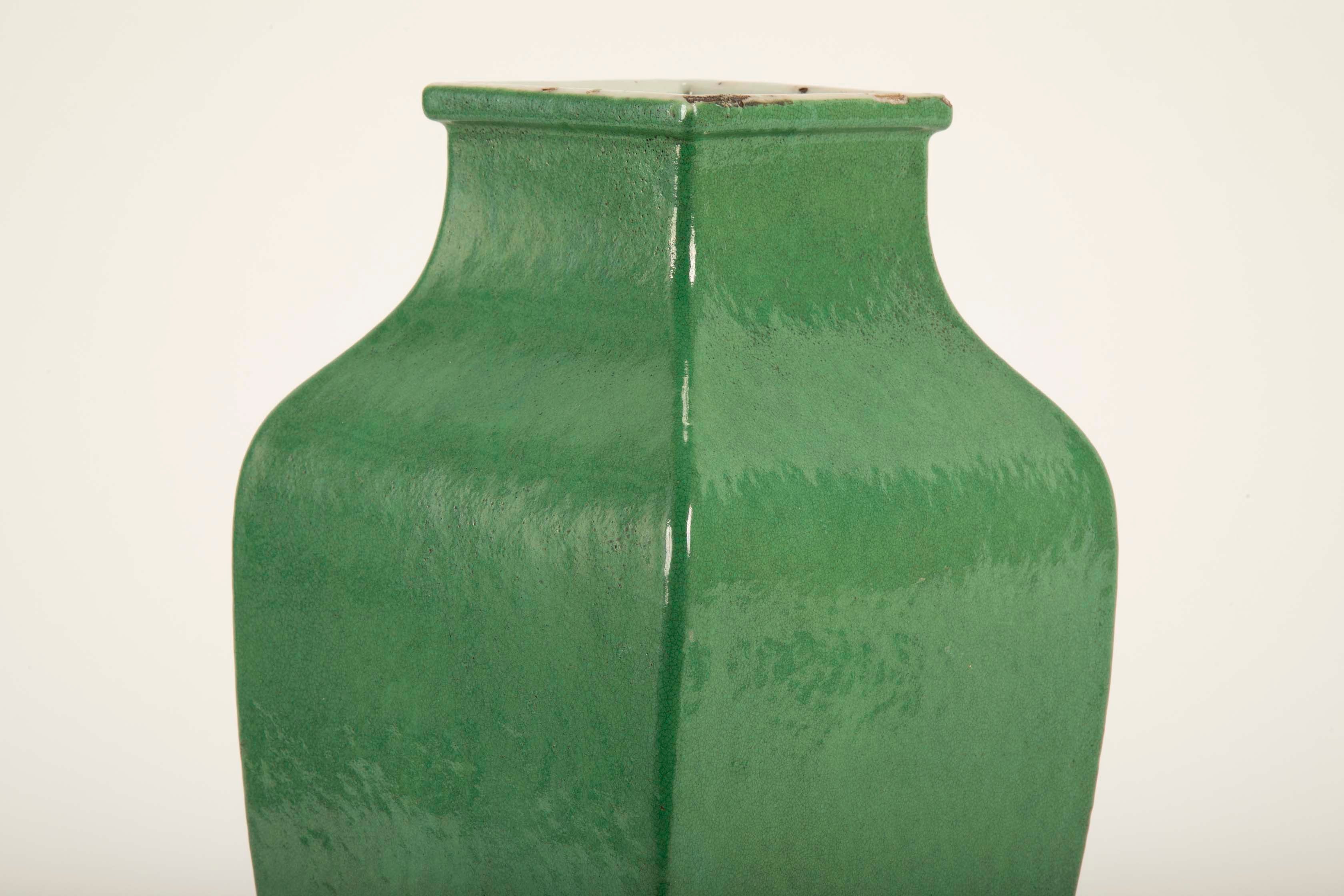 Chinese Qing Dynasty Green Glaze Squared Vase