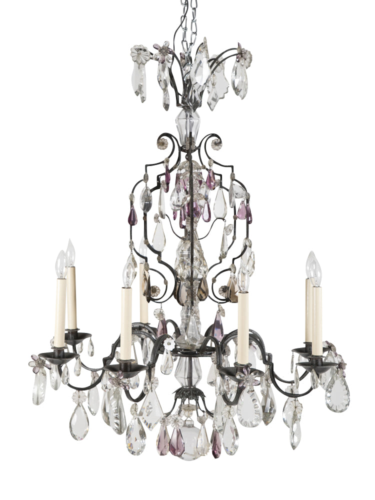 French Crystal & Wrought Iron Chandelier French Crystal & Wrought Iron Chandelier