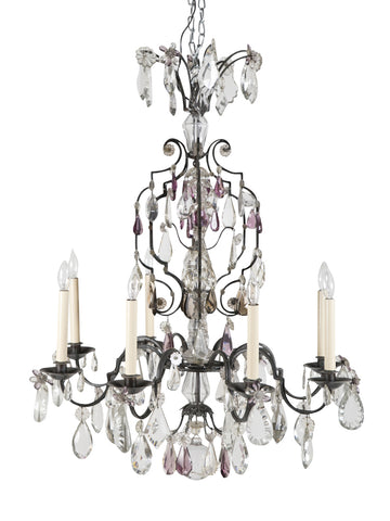 French Crystal & Wrought Iron Chandelier