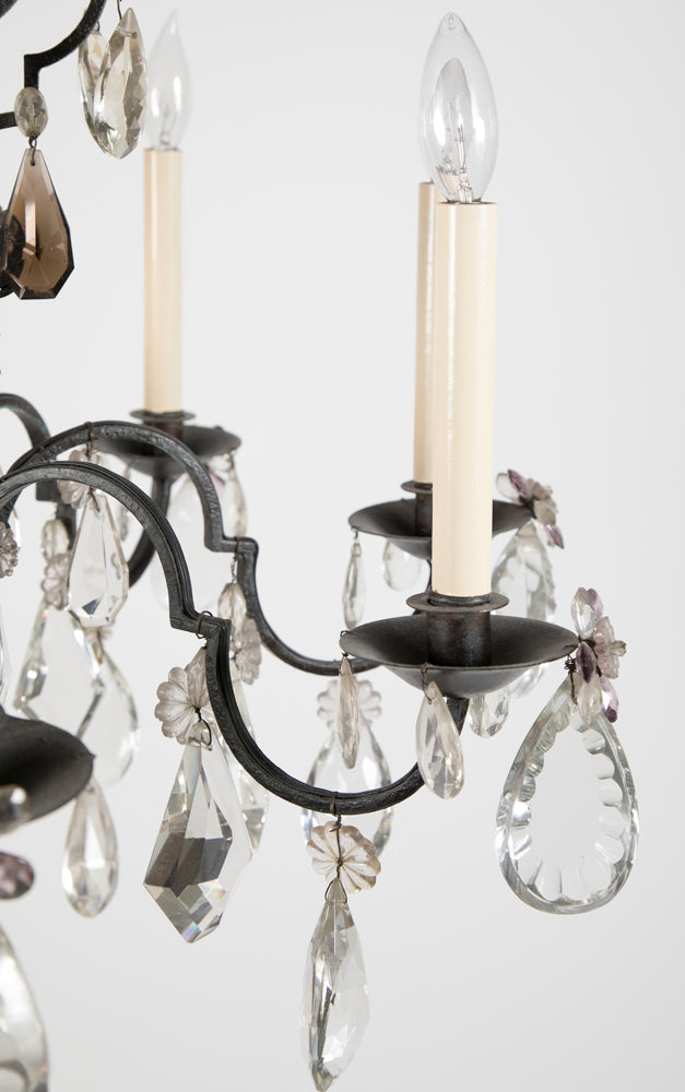 French Crystal & Wrought Iron Chandelier French Crystal & Wrought Iron Chandelier