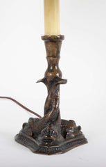 Bronze Candlestick with Dolphins Now a Lamp