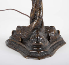 Bronze Candlestick with Dolphins Now a Lamp