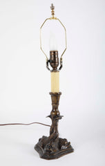 Bronze Candlestick with Dolphins Now a Lamp