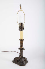 Bronze Candlestick with Dolphins Now a Lamp