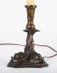 Bronze Candlestick with Dolphins Now a Lamp