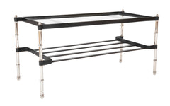 A Black Leather Wrapped and Chrome Jacques Adnet Glass Top Coffee Table