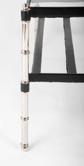 A Black Leather Wrapped and Chrome Jacques Adnet Glass Top Coffee Table