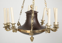 Empire Style Bronze and Patinated 3 Arm Chandelier