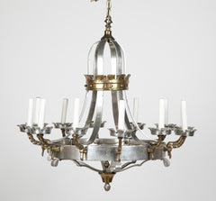Renaissance Style Brass and Pewter 12 Arm Chandelier